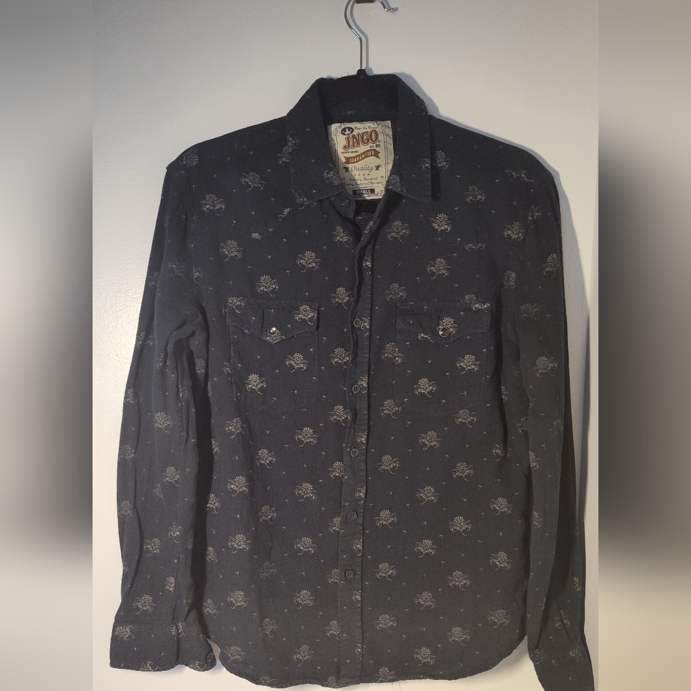 JNCO Dark Blue Floral Button Down Shirt Size S #556 - Picture 1 of 3